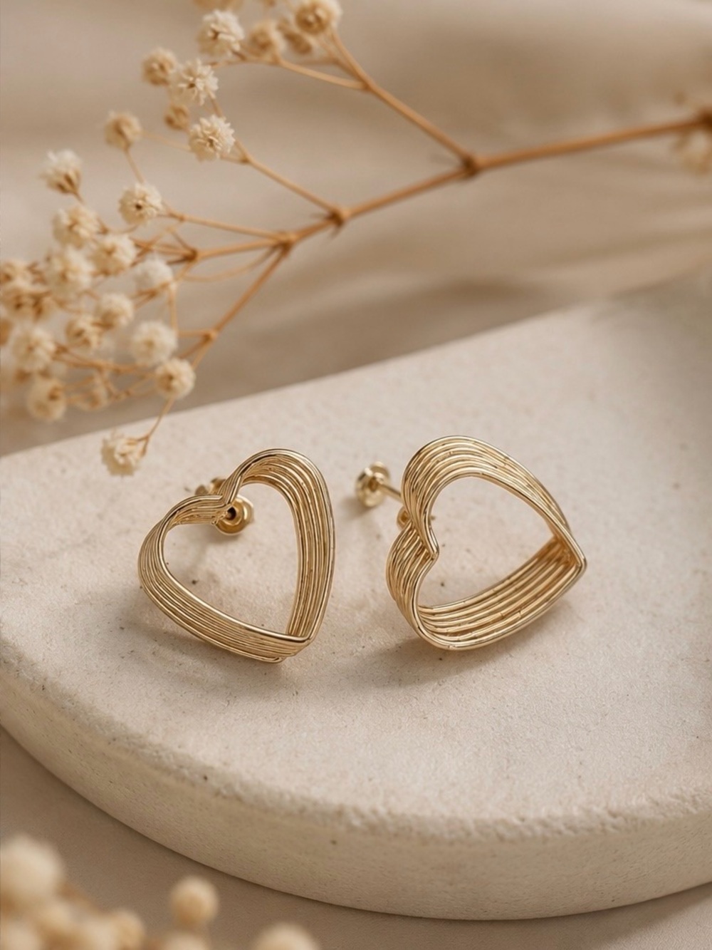 Gold Layered Heart Stud Earrings